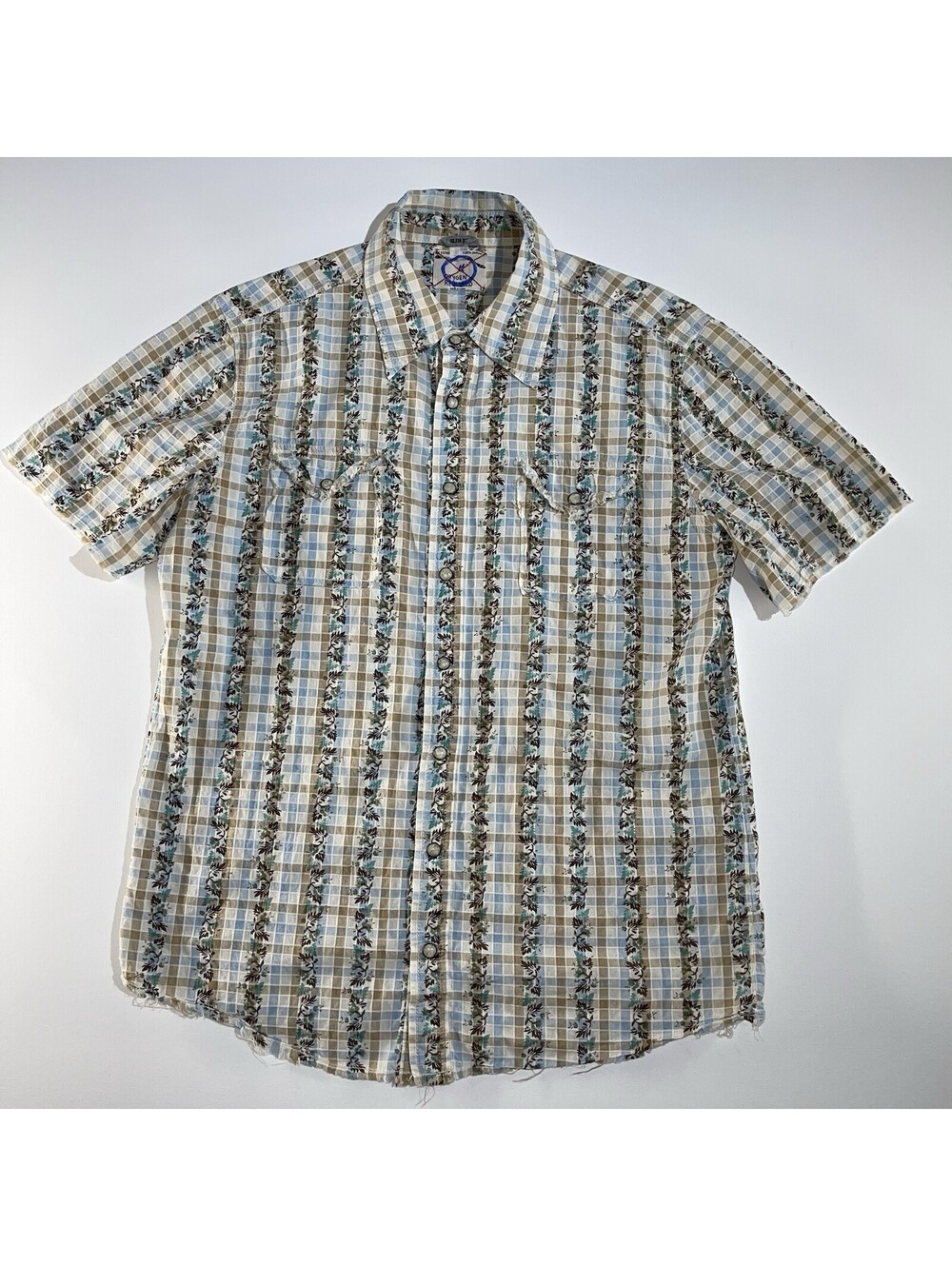 Oxygen Pearl Snap Shirt Men’s M Brown Blue Striped Floral Western Slim Fit S/S